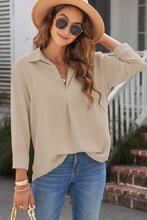 Load image into Gallery viewer, Textured Johnny Collar Three-Quarter Sleeve Blouse
