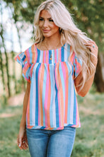 Load image into Gallery viewer, Multicolored Stripe Flutter Sleeve Blouse
