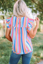 Load image into Gallery viewer, Multicolored Stripe Flutter Sleeve Blouse
