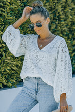 Load image into Gallery viewer, Lace Balloon Sleeve V-Neck Tunic Blouse

