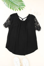 Load image into Gallery viewer, Strappy Neck Spliced Lace Eyelash Trim Blouse
