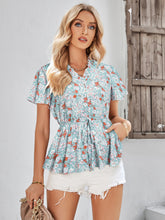 Load image into Gallery viewer, Floral Flutter Sleeve Peplum Blouse
