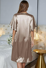 Load image into Gallery viewer, Satin Flutter Sleeve Side Slit V-Neck Night Dress
