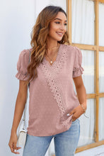 Load image into Gallery viewer, Swiss Dot Lace Trim Flounce Sleeve Blouse
