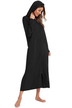 Carregar imagem no visualizador da galeria, Zip Front Hooded Night Dress with Pockets
