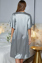 Load image into Gallery viewer, Satin Flutter Sleeve Side Slit V-Neck Night Dress
