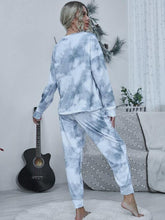 Carregar imagem no visualizador da galeria, Tie-dye Round Neck Top and Drawstring Pants Lounge Set
