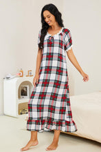 Load image into Gallery viewer, Plaid Lace Trim Ruffle Hem Night Dress
