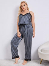 Load image into Gallery viewer, Plus Size Vertical Stripe Lace Trim Cami and Pants Pajama Set
