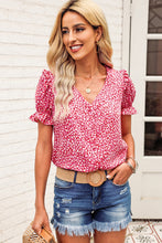 Load image into Gallery viewer, Printed Flounce Sleeve Plunge Blouse
