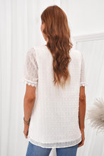 Load image into Gallery viewer, Swiss Dot Lace Trim V-Neck Short Sleeve Blouse
