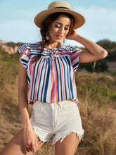 Load image into Gallery viewer, Striped Flutter Sleeve Tied Blouse
