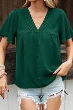 Load image into Gallery viewer, Buttoned Flutter Sleeve V-Neck Blouse
