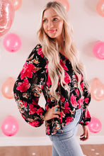 Load image into Gallery viewer, Floral V-Neck Balloon Sleeve Blouse
