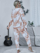 Carregar imagem no visualizador da galeria, Tie-dye Round Neck Top and Drawstring Pants Lounge Set
