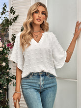 Load image into Gallery viewer, Swiss Dot Notched Neck Flare Sleeve Blouse
