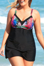 Load image into Gallery viewer, Plus Size Botanical Print Two-Tone Two-Piece Swimsuit
