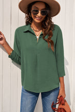 Load image into Gallery viewer, Textured Johnny Collar Three-Quarter Sleeve Blouse
