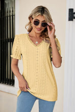 Load image into Gallery viewer, Eyelet Flounce Sleeve Scalloped V-Neck Top
