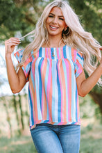 Load image into Gallery viewer, Multicolored Stripe Flutter Sleeve Blouse
