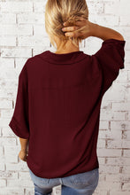 Load image into Gallery viewer, Textured Johnny Collar Three-Quarter Sleeve Blouse
