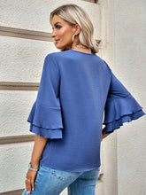 Load image into Gallery viewer, Layered Flare Sleeve Textured V-Neck Blouse
