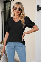 Load image into Gallery viewer, Eyelet Puff Sleeve V-Neck Top
