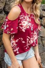 Load image into Gallery viewer, Floral Cold-Shoulder Round Neck Top
