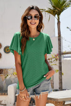 Load image into Gallery viewer, Eyelet Flutter Sleeve Short Sleeve Top
