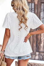 Load image into Gallery viewer, Frill Trim Round Neck Eyelet Puff Sleeve Blouse
