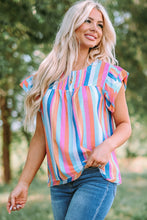 Load image into Gallery viewer, Multicolored Stripe Flutter Sleeve Blouse
