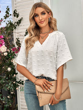 Load image into Gallery viewer, Swiss Dot Notched Neck Flare Sleeve Blouse
