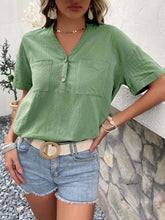 Load image into Gallery viewer, Buttoned Notched Neck Cuffed Sleeve Blouse
