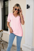 Load image into Gallery viewer, Eyelet Flounce Sleeve Scalloped V-Neck Top
