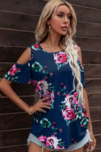 Load image into Gallery viewer, Floral Cold-Shoulder Round Neck Top
