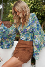 Load image into Gallery viewer, Floral Bell Sleeve Surplice Cropped Blouse
