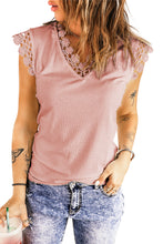 Load image into Gallery viewer, Lace Trim V-Neck Capped Sleeve Top
