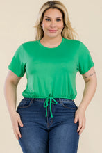 Load image into Gallery viewer, Plus Size Tie Front Drawstring Short Sleeve Crop Top
