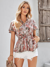 Load image into Gallery viewer, Floral Flutter Sleeve Peplum Blouse
