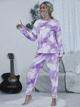 Carregar imagem no visualizador da galeria, Tie-dye Round Neck Top and Drawstring Pants Lounge Set
