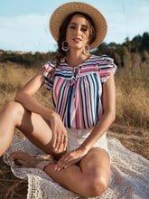 Load image into Gallery viewer, Striped Flutter Sleeve Tied Blouse
