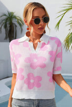 Load image into Gallery viewer, Floral Johnny Collar Half Sleeve Knit Top
