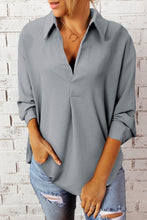 Load image into Gallery viewer, Textured Johnny Collar Three-Quarter Sleeve Blouse
