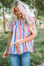 Load image into Gallery viewer, Multicolored Stripe Flutter Sleeve Blouse
