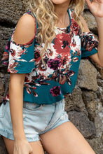 Load image into Gallery viewer, Floral Cold-Shoulder Round Neck Top
