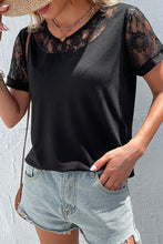 Load image into Gallery viewer, Spliced Lace Round Neck Short Sleeve Top
