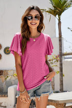 Load image into Gallery viewer, Eyelet Flutter Sleeve Short Sleeve Top
