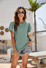 Load image into Gallery viewer, Eyelet Flutter Sleeve Short Sleeve Top
