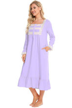 Load image into Gallery viewer, Lace Detail Square Neck Flounce Sleeve Night Dress
