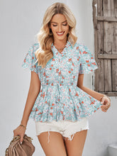 Load image into Gallery viewer, Floral Flutter Sleeve Peplum Blouse
